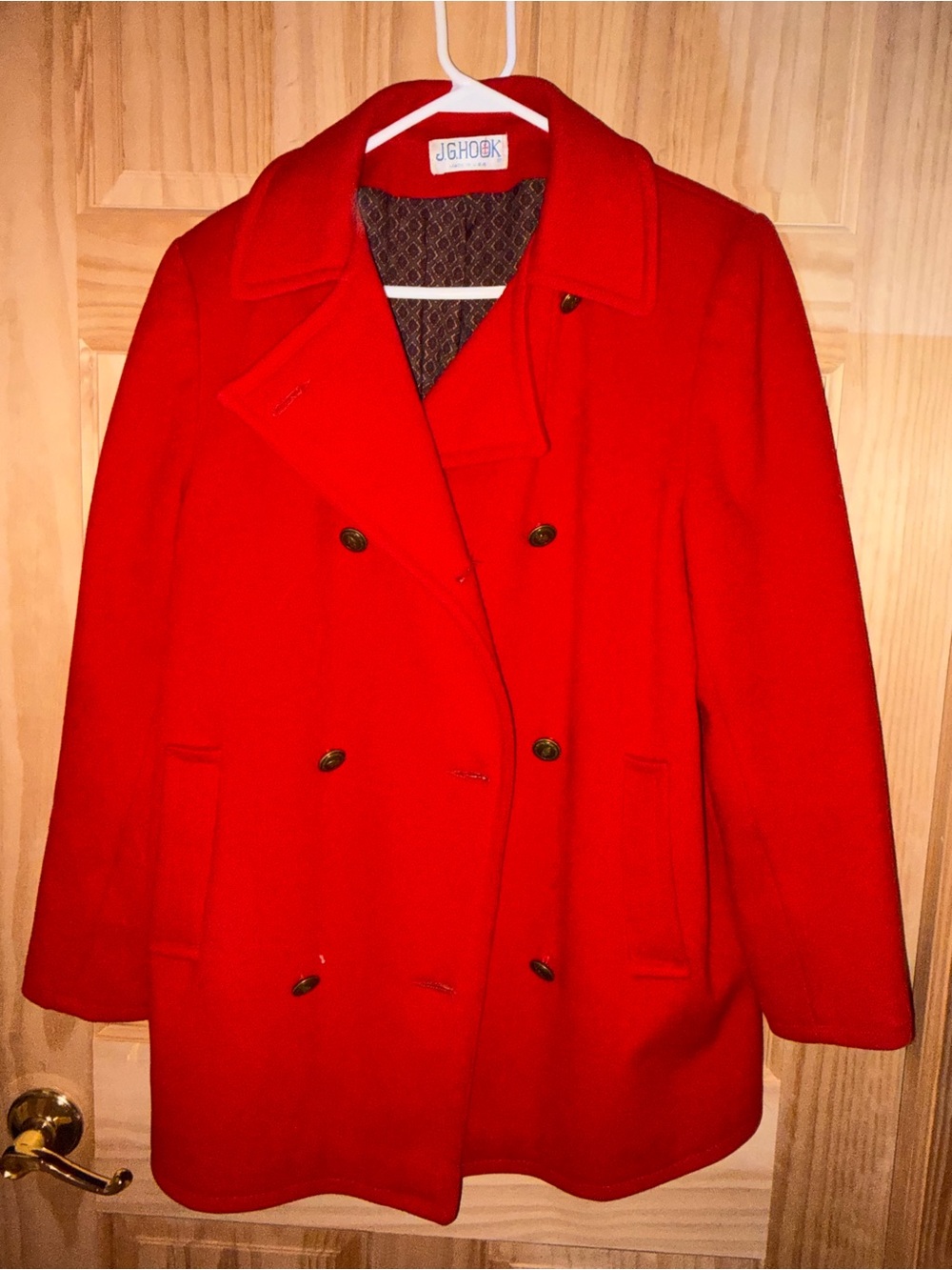 Vintage J.G. Hook 100% Pure Wool Red Peacoat Made in USA Double Breasted
